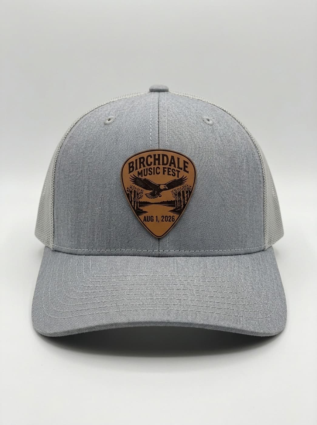 Birchdale Music Fest eagle guitar-pick patch hat, Richardson 112 in Heather Grey