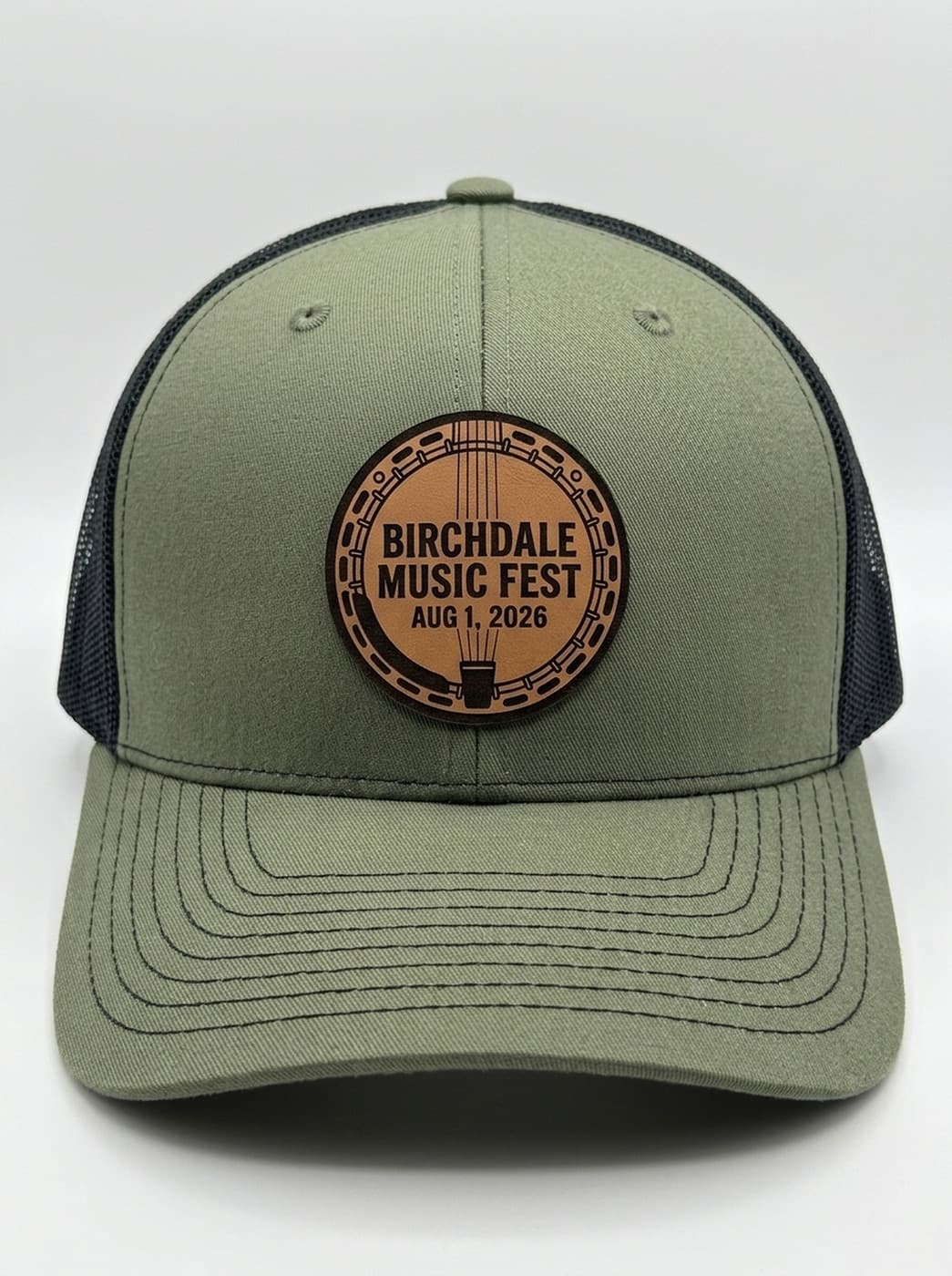 Birchdale Music Fest banjo-head patch hat, Richardson 112 in Loden/Black