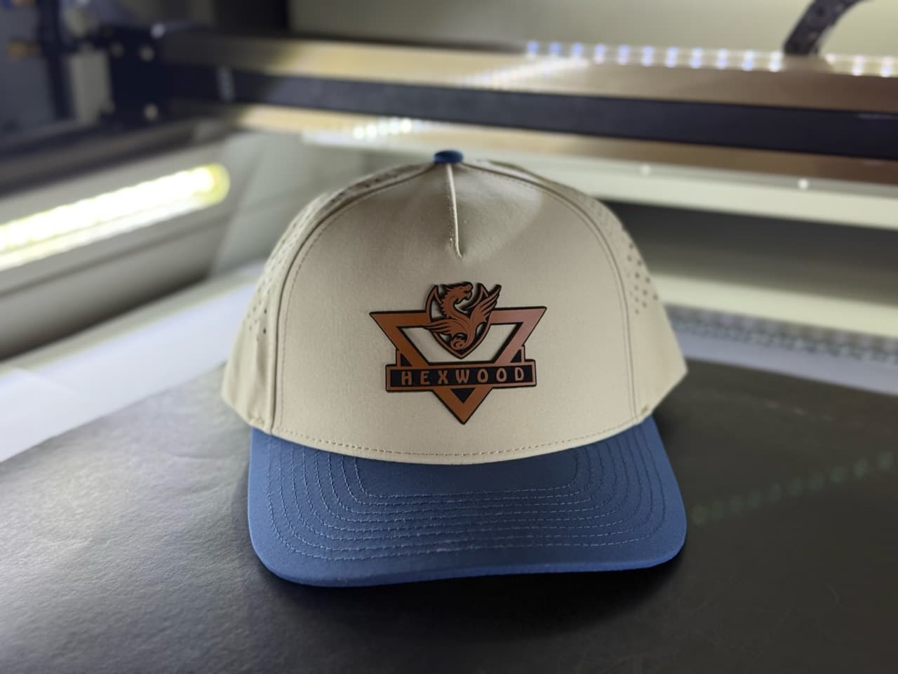 Crest (Sand/Indigo, Durra-Bull Snapback) Hexwood leatherette patch hat